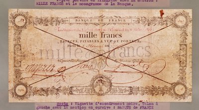 الورقة النقدية 1000 فرنك من 8 فلوريال ، X (28 أبريل 1802) (حبر على ورق) بواسطة المدرسة الفرنسية