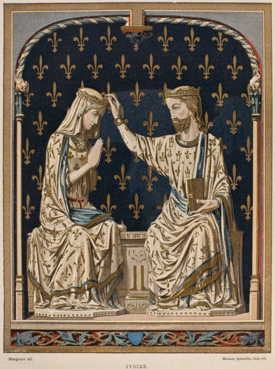 تتويج العذراء في القرن الرابع عشر ، العاج من متحف اللوفر ، توضيح من Dictionnaire de lameublement et de la decoration by Henry Havard ، المجلد 3 ، اللوحة 1 ، باريس ، Maison Quantin ، 1878 (شارك بواسطة المدرسة الفرنسية