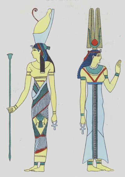 صورة لآلهة من العصر المصري القديم تعود إلى عشرينيات القرن العشرين (طباعة حجرية ملونة) بواسطة المدرسة الفرنسية