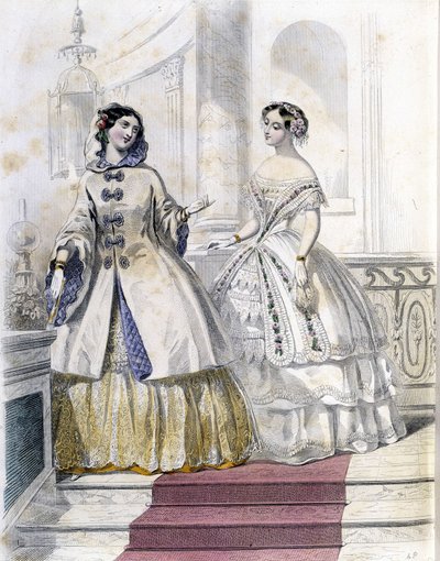 امرأتان عصريتان - في "" Journal des Demoiselles "" 1852. بواسطة المدرسة الفرنسية