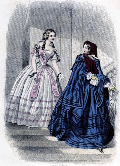 امرأتان عصريتان - في "" Journal des Demoiselles "" 1852. بواسطة المدرسة الفرنسية