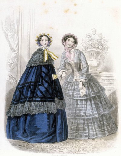 امرأتان عصريتان: في الزي - في "" Journal des Demoiselles "" 1852 (نقش) بواسطة المدرسة الفرنسية