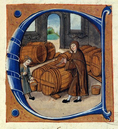 AE II / 1667 إنتاج النبيذ في العصور الوسطى ، من "Redevancier de Saint-Germain-des-Pres" 1530 (رق) (تفاصيل 211985) بواسطة المدرسة الفرنسية