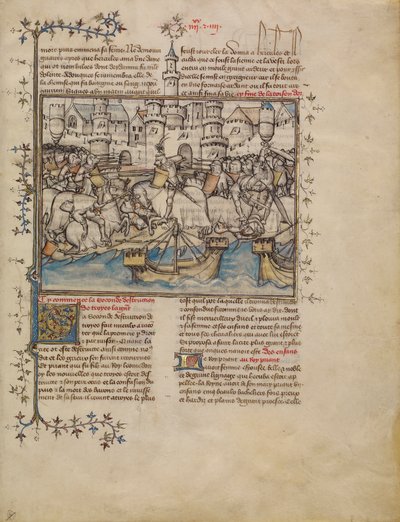 معركة من حرب طروادة ، حوالي 1390-1400 (تمبرا ، يغسل وأوراق ذهبية على رق) بواسطة المدرسة الفرنسية