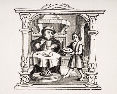 برغس يأكل وجبته ، بعد رسم توضيحي في مخطوطة من القرن السادس عشر ، من Le Moyen Age et La Renaissance بقلم Paul Lacroix (1806-1884) نشر عام 1847 بواسطة المدرسة الفرنسية