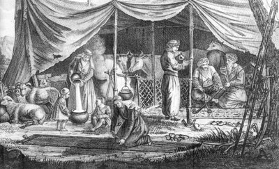 عائلة من البدو الأكراد ، من فوياج إن بيرس بقلم غاسبارد دروفيل ، نُشرت عام 1825 بواسطة المدرسة الفرنسية