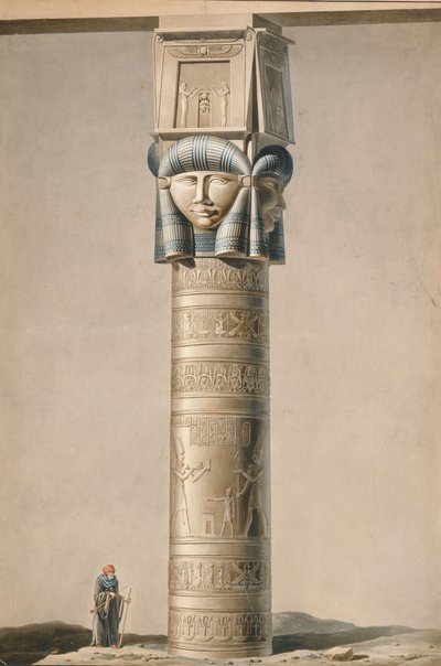 رأس حتحور برئاسة عمود في دندارة ، توضيح لأوصاف مصر من قبل إدموند فرانسوا جومار (1777-1862) تم نشره 1809-22 (مرحاض على ورق) بواسطة المدرسة الفرنسية