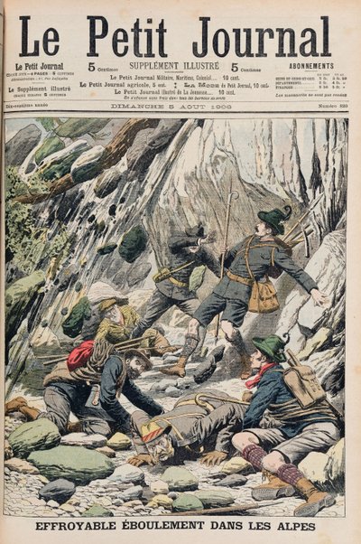 سقوط صخري مرعب في تيرول ، رسم توضيحي من `` Le Petit Journal &39;&39; ، 5 أغسطس 1906 بواسطة المدرسة الفرنسية