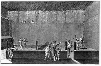 A Jeu de Paume في عهد لويس الرابع عشر ، استنادًا إلى مطبوعة من موسوعة Diderot و Alembert بواسطة المدرسة الفرنسية
