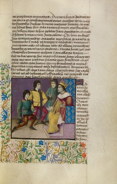 ملك في المحكمة ، حوالي 1460-70 (تمبرا ، ورق ذهبي ، طلاء وحبر على رق) بواسطة المدرسة الفرنسية