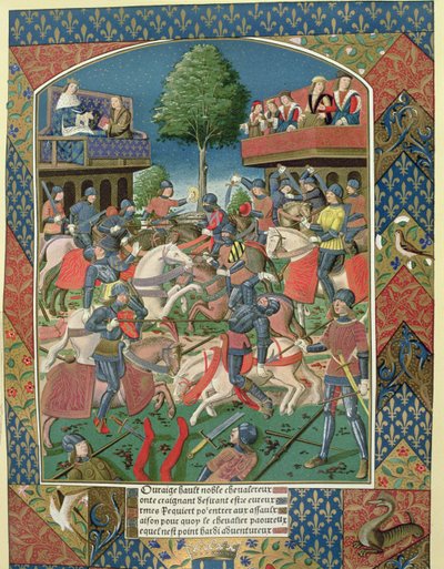 بطولة فارس ، من "لانسلوت دو لاك" ، طبعها أنطوان فيرارد (1485-1512) بواسطة المدرسة الفرنسية