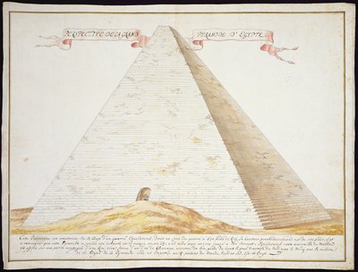 نظرة منظورية للهرم في مصر ، حوالي 1700 (قلم وحبر مع مرحاض على ورق) بواسطة المدرسة الفرنسية