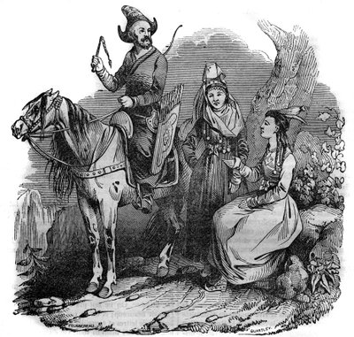مجموعة من القوزاق القرغيزيين (القرغيز) بالزي التقليدي. في "" المتجر الخلاب "" 1835 بواسطة المدرسة الفرنسية