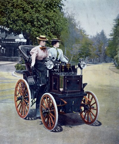بنهارد ليفاسور فايتون الذي يعمل بالبنزين بمقبض البدء ، 1896 (صورة ملونة وزن الجسم) بواسطة المدرسة الفرنسية