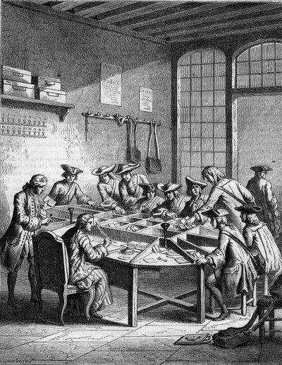 مكتب بريد في فرنسا في epc لويس الخامس عشر (1715 إلى 1774). بواسطة المدرسة الفرنسية
