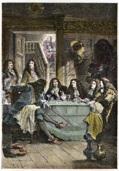 صالون (ملهى) يجمع بين الكتاب الفرنسيين جان دي لافونتين (1621-1695) ونيكولاس بويلو ديسبرو (بويلو ديسبرو) (1636-1711) والكاتب المسرحي جان بابتيست بوكلين ديت موليير (1622-1673) والشاعر جان راسين ( 1639-1699) - لافونتين ، بويلا بواسطة المدرسة الفرنسية