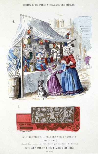 A toy merchant in the 17th century - in “Le costume de Paris dans travers les siècles”” بواسطة المدرسة الفرنسية