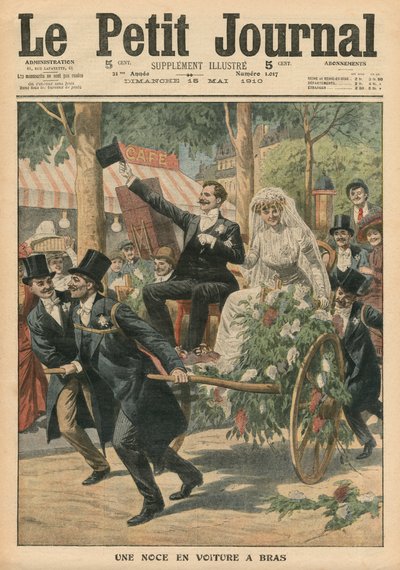 حفل زفاف على عربة يد ، صورة توضيحية من Le Petit Journal ، ملحق Illustre ، 15 مايو 1910 بواسطة المدرسة الفرنسية