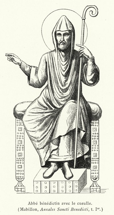 Abbe benedictin avec le cuculle (engraving) بواسطة المدرسة الفرنسية