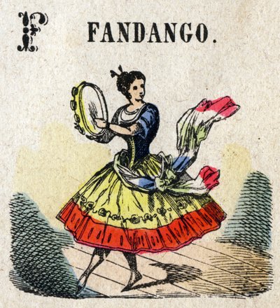 أبسيدري. حرف F مثل Fandango. الأبجدية الموسوعية الصغيرة ، سلسلة شعبية. تصوير إبينال ، أواخر القرن التاسع عشر بواسطة المدرسة الفرنسية