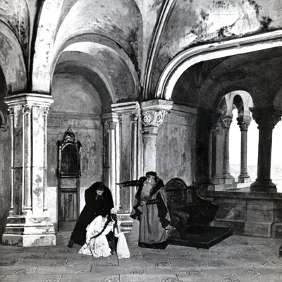القانون الرابع ، المشهد 2 من Pelleas et Melisande بواسطة Debussy ، من صورة الإنتاج الأول في أبريل 1902 من الأوبرا في أوبرا كوميك في باريس ، التوضيح في مجلة المسرح ، يونيو 1902 (ل بواسطة المدرسة الفرنسية