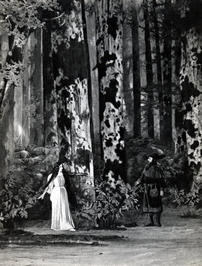 القانون الأول ، المشهد الأول من Pelleas et Melisande بواسطة Debussy ، من صورة الإنتاج الأول في أبريل 1902 من الأوبرا في أوبرا كوميك في باريس ، التوضيح في مجلة المسرح ، يونيو 1902 (لي بواسطة المدرسة الفرنسية