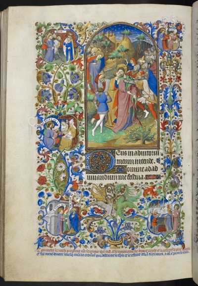 أضف Ms 18850 f.221v، Hours of the Passion [مدح]. خيانة المسيح ، من كتاب الصلوات (ساعات بيدفورد) ج 1410 - 30 (حبر ، لون وذهب على ورق) بواسطة المدرسة الفرنسية