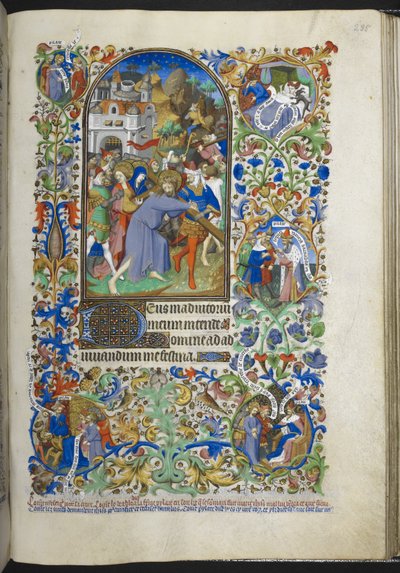 أضف Ms 18850 f.235r، Hours of the Passion [Sext] ، المسيح يحمل الصليب ، من كتاب الساعات (ساعات بيدفورد) ج 1410-30 (حبر ، لون وذهب على ورق) بواسطة المدرسة الفرنسية