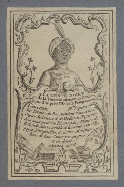إعلان عن قرطاسية A la Teste Noire ، باريس ، 1756 بواسطة المدرسة الفرنسية