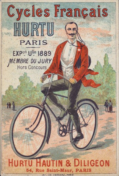Advertisement for Hurtu Hautin & Diligeon bicycles, Paris (colour litho) بواسطة المدرسة الفرنسية