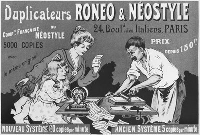 إعلان عن نسخ Roneo و Neostyle ، c.1903-04 بواسطة المدرسة الفرنسية