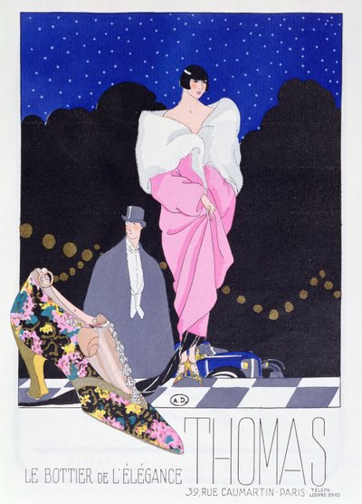 إعلان لـ Bootmaker Thomas من مجلة الأزياء Art-Gout-Beaute ، 1924 بواسطة المدرسة الفرنسية