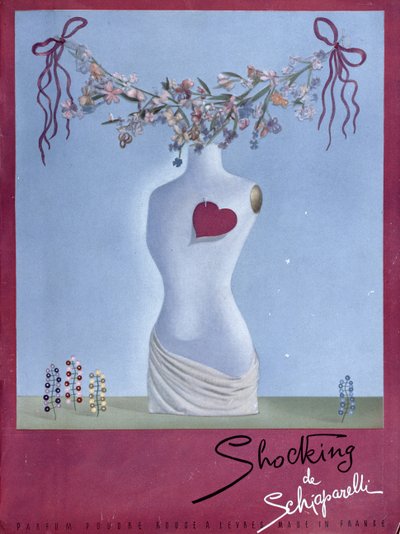 إعلان عن عطر "شوكينج" من تصميم سكياباريللي، رسم توضيحي من مجلة "فوغ"، نوفمبر 1938 (طباعة حجرية ملونة) بواسطة المدرسة الفرنسية