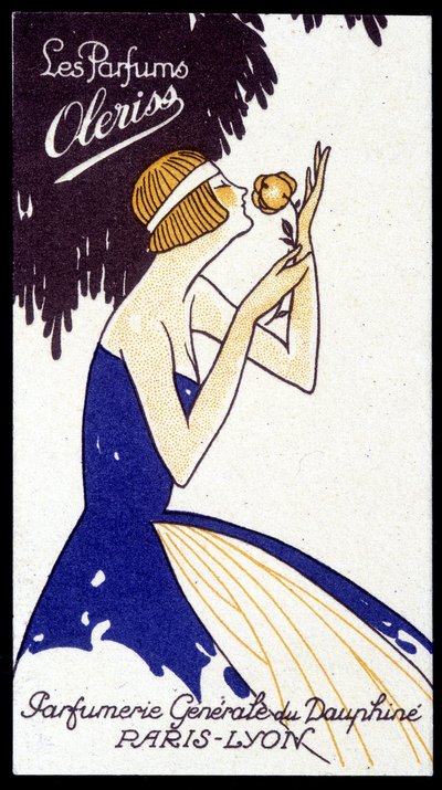 Advertising card for Oleriss perfumes from the Perfumerie Générale du Dauphiné. بواسطة المدرسة الفرنسية