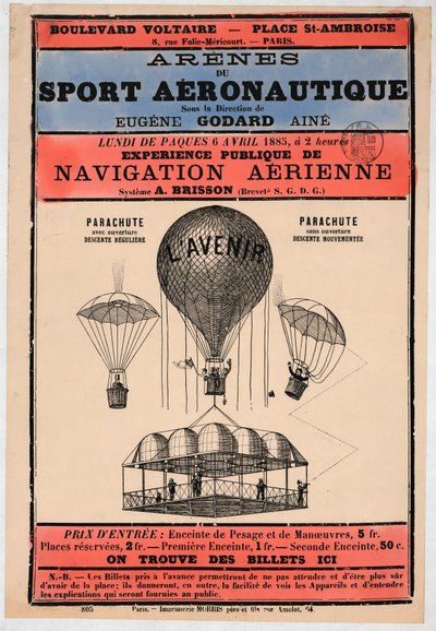 معرض الطيران الذي سيقام في باريس عام 1885 تحت إشراف يوجين جودار ، ص. 1885 (طباعة حجرية ملونة) بواسطة المدرسة الفرنسية