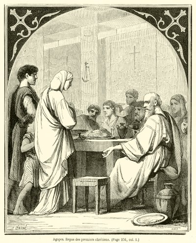 Agapes, Repas des premiers chretiens (engraving) بواسطة المدرسة الفرنسية