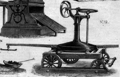 آلة زراعية: مانيج محمول تم تقديمه في مسابقة باريس الزراعية عام 1860. نقش في "Le Monde Illustré" رقم 169 بتاريخ 7 يوليو 1860. بواسطة المدرسة الفرنسية