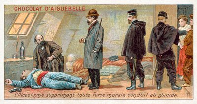 Alcoholism suppresses all moral strength and leads to suicide (chromolitho) بواسطة المدرسة الفرنسية