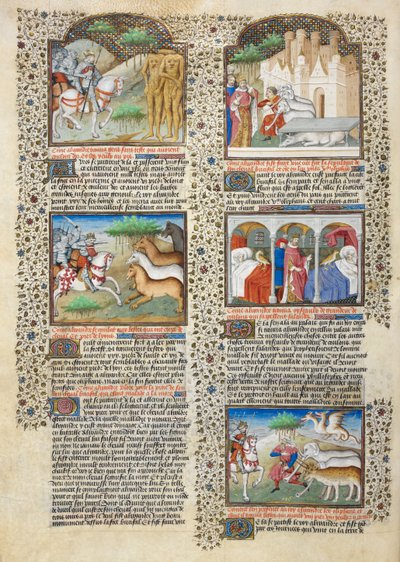 "الإسكندر يواجه blemmyae ..." ، رسم توضيحي من "Shrewsbury Talbot Book of Romances" ، حوالي عام 1445 (حبر ولون على ورق) بواسطة المدرسة الفرنسية