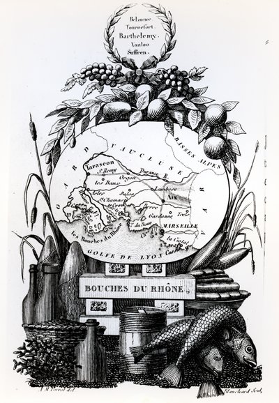 خريطة مجازية لقسم Bouches-du-Rhone ، c.1830 بواسطة المدرسة الفرنسية