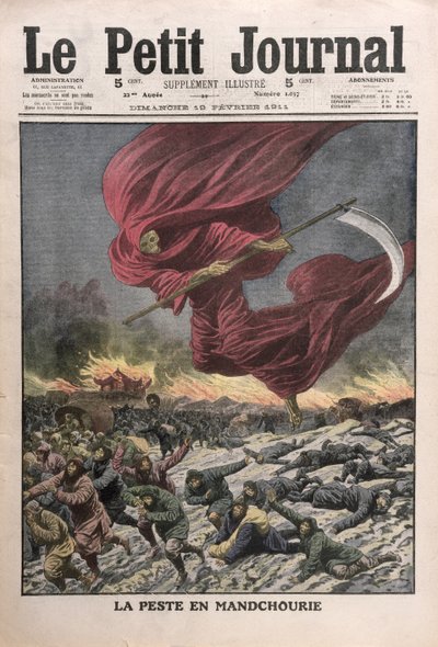 رمزية الطاعون في منشوريا ، غلاف توضيحي لمجلة Le Petit Journal ، 19 فبراير 1911 بواسطة المدرسة الفرنسية