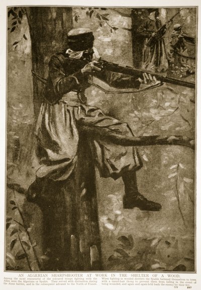 قناص جزائري يعمل في ملجأ خشب ، 1914-1919 بواسطة المدرسة الفرنسية