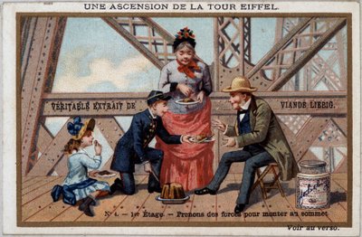 An ascent of the Eiffel Tower: one takes forces on the 1st floor - chromo. Liébig, deb. 20th century بواسطة المدرسة الفرنسية