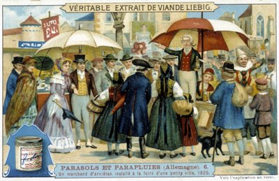 تاجر أورفيتي (دجال) مثبت في معرض بلدة صغيرة في ألمانيا - ملصق الإعلان Liébig ، v1900 بواسطة المدرسة الفرنسية