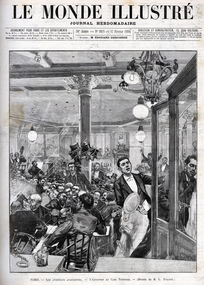 الهجمات الفوضوية في باريس في فبراير 1894. الانفجار في مقهى تيرمينوس. "العالم المصور" في 17 فبراير بواسطة المدرسة الفرنسية