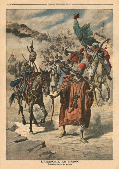 الفوضى في المغرب ، النهب بين القبائل ، رسم توضيحي من "لو بيتيت جورنال" ، ملحق إيلوستري ، 24 نوفمبر 1907 بواسطة المدرسة الفرنسية
