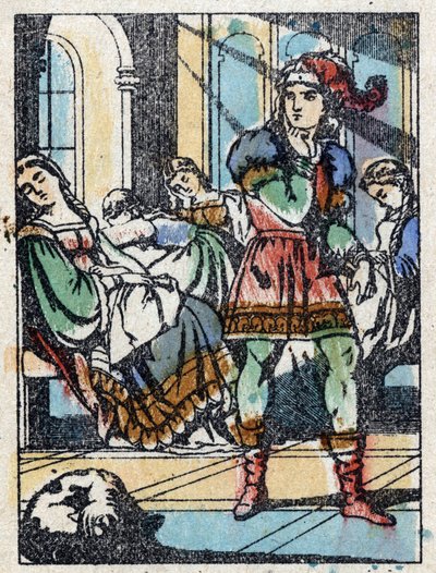 رسم مجهول لـ "La belle au bois dormant" ، حكاية تشارلز بيرولت (1628-1703) ، الكاتب الفرنسي. نقش الخشب للتصوير Pellerin - إبينال ، sd. أواخر القرن التاسع عشر. بواسطة المدرسة الفرنسية