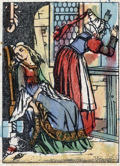 رسم مجهول لـ "La belle au bois dormant" ، حكاية تشارلز بيرولت (1628-1703) ، الكاتب الفرنسي. نقش الخشب للتصوير Pellerin - إبينال ، sd. أواخر القرن التاسع عشر. بواسطة المدرسة الفرنسية