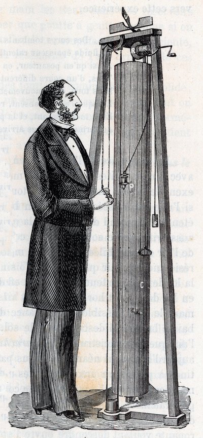 جهاز من تأليف آرثر جولز مورين (1795-1880) جهاز لدراسة سقوط الجثث - نقش في "" العلوم التي جلبها الجميع - الفيزياء والكيمياء الشعبية "بواسطة Alexis Clerc - نهاية القرن التاسع عشر - مجموعة خاصة بواسطة المدرسة الفرنسية