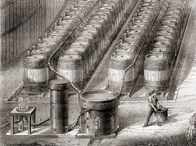 Apparatus used for the preparation of the hydrogen gas, by the action of sulfuric acid on iron, when filling a balloon, from 